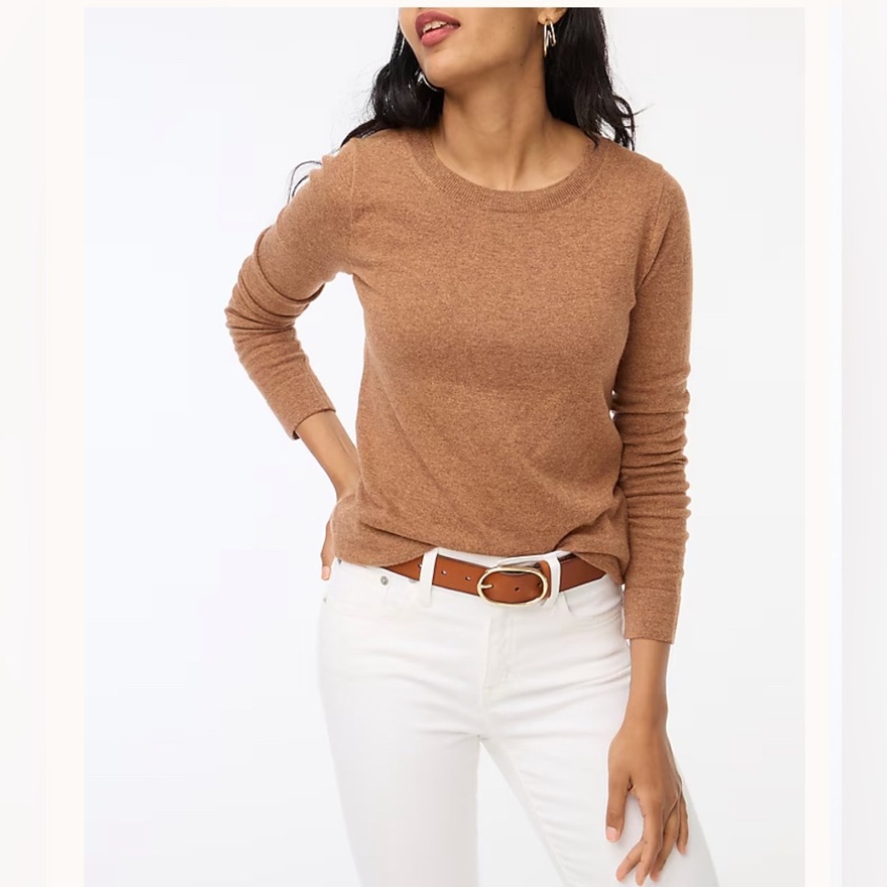 J Crew Cotton Wool Blend Sweater Camel Heather Brown